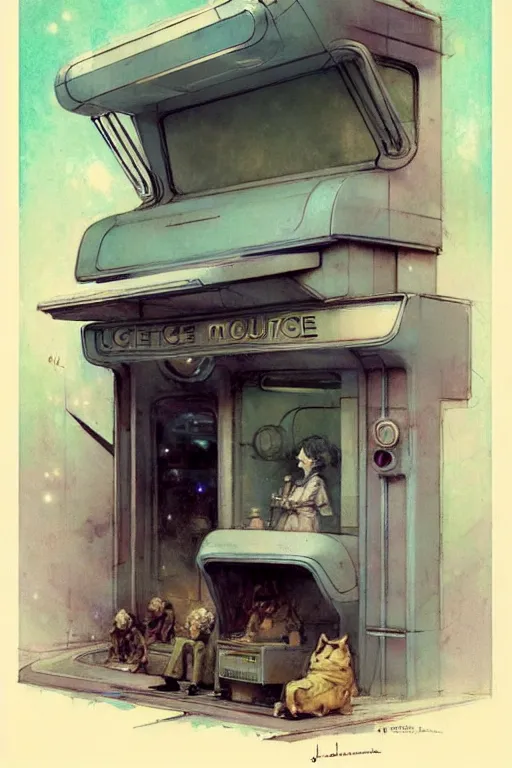 Prompt: ( ( ( ( ( 1 9 5 0 s retro science fiction shopfront. muted colors. ) ) ) ) ) by jean - baptiste monge!!!!!!!!!!!!!!!!!!!!!!!!!!!!!!