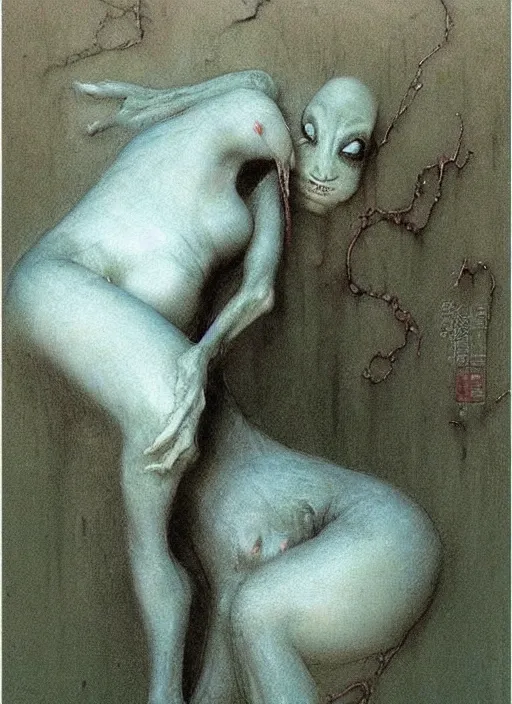 Prompt: cute beautiful bald goblin girl by Beksinski and Luis Royo