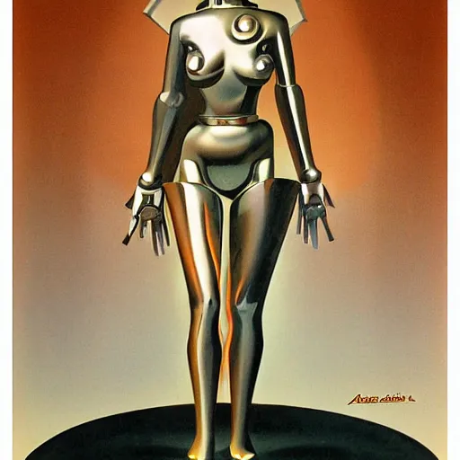 Prompt: robot female goddess statue by Alberto Vargas