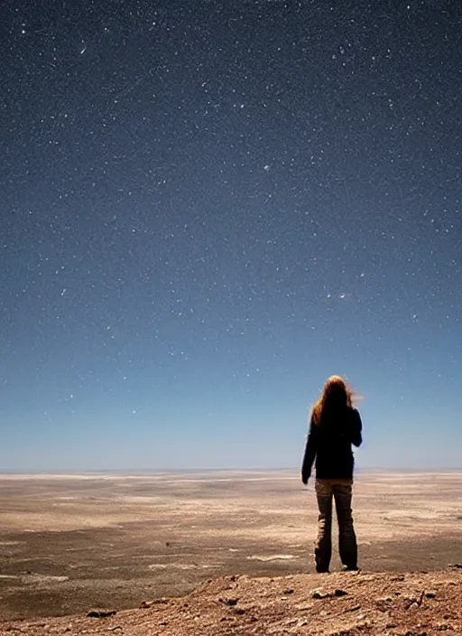 Prompt: standing on earth, looking out into the vastness of space