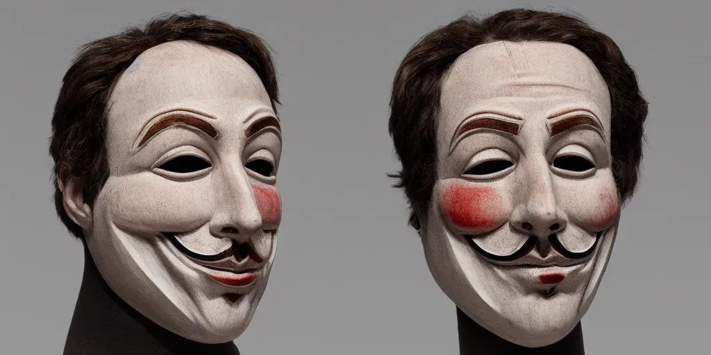 Image similar to anonymous mask, mark zuckemberg model