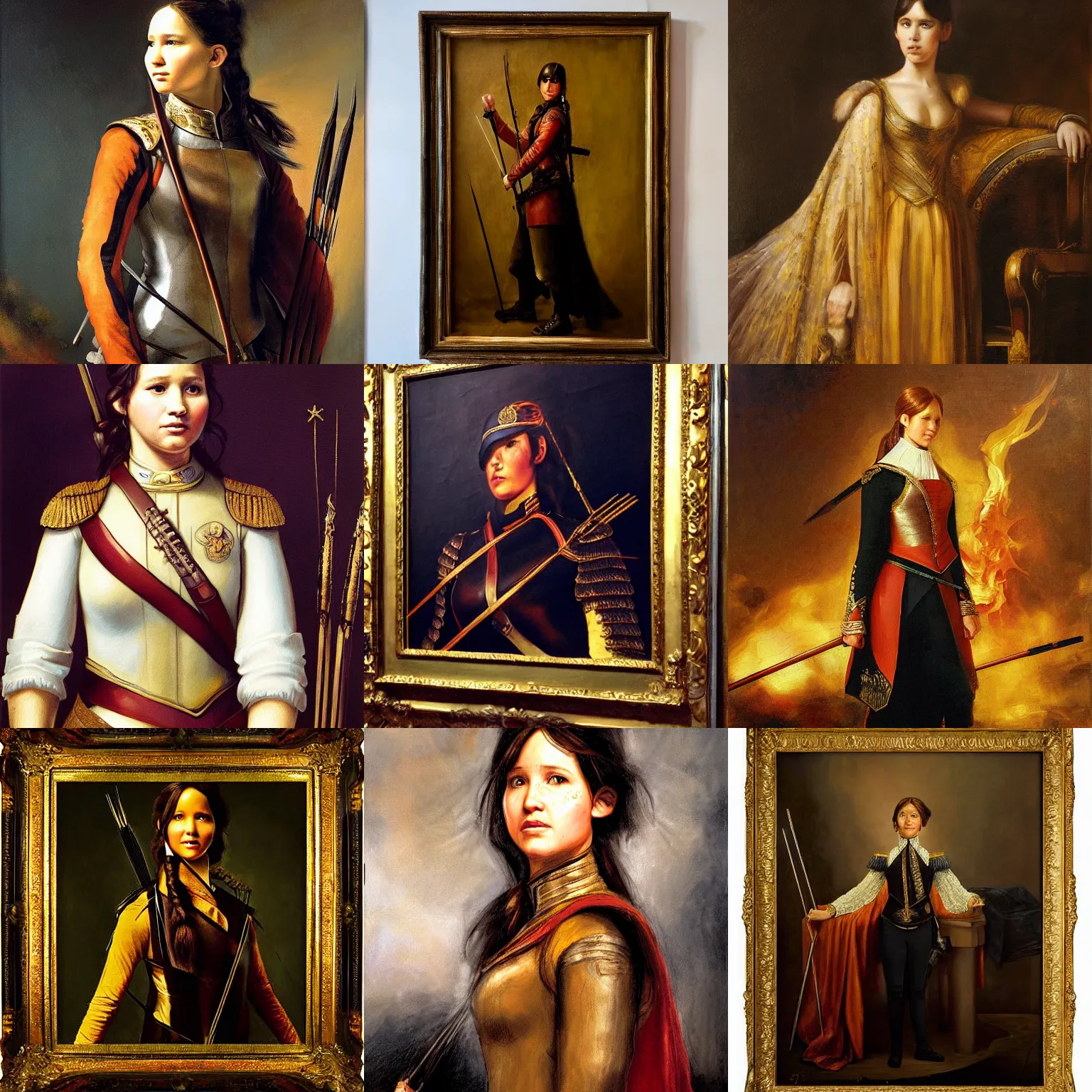 Prompt: katniss everdeen as emperor napoleon, oil painting, rembrandt