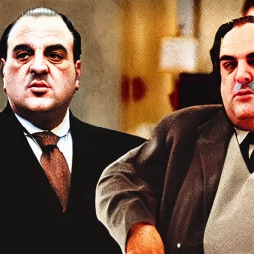 Image similar to a selfie photo of tony soprano and vito corleone, 8 k