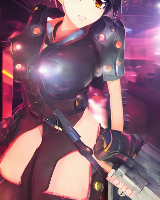Image similar to full body image of anime girl in mechanic armor in night tokyo by makoto sinkai, perfect face, fine details