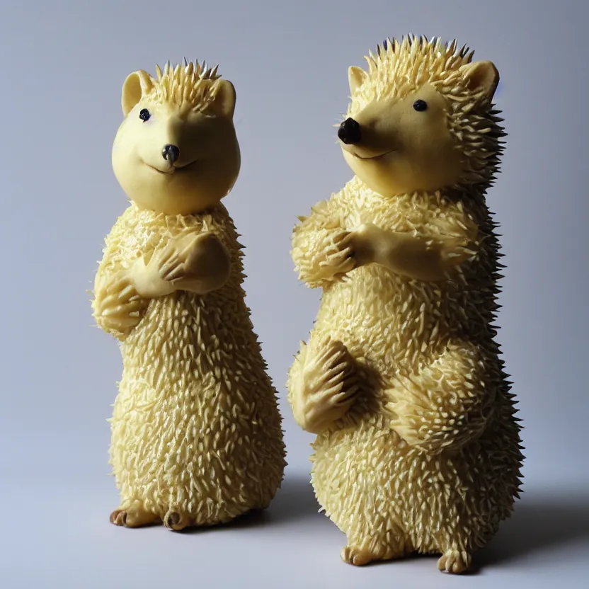 Prompt: carefully crafted butter statue of hedgehog