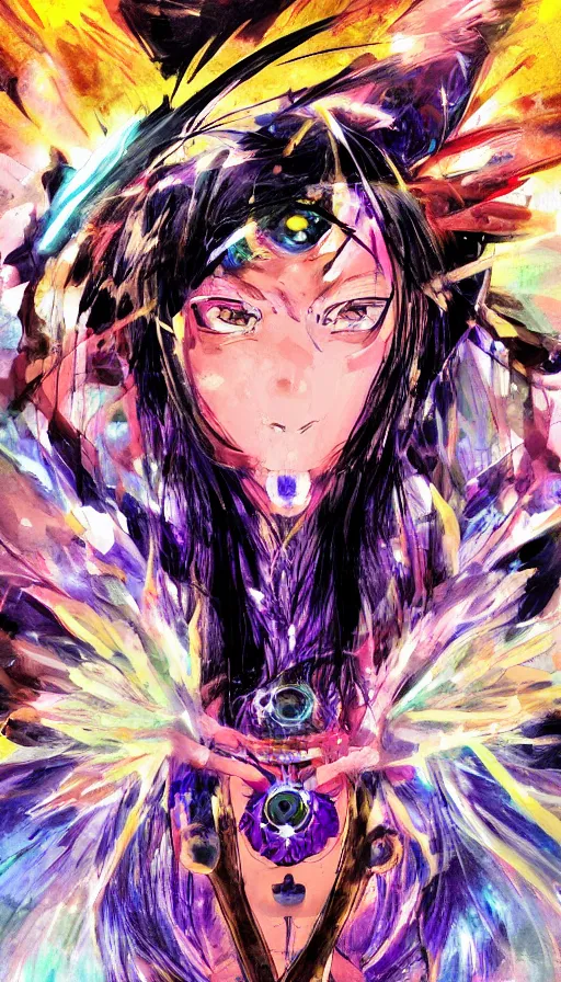 Image similar to portrait of a digital shaman, by gainax co,