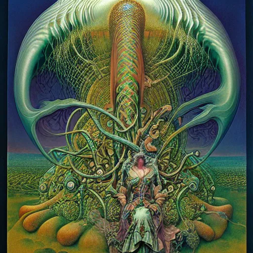 Image similar to divine chaos engine by roger dean and andrew ferez, symbolist, visionary, art forms of nature by ernst haeckel, m. w. kaluta