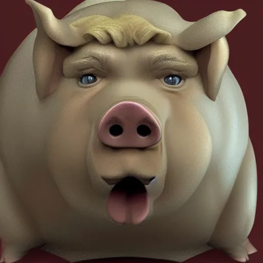 Image similar to donald trump in the form of a fat pig, highly detailed digital art, photorealistic