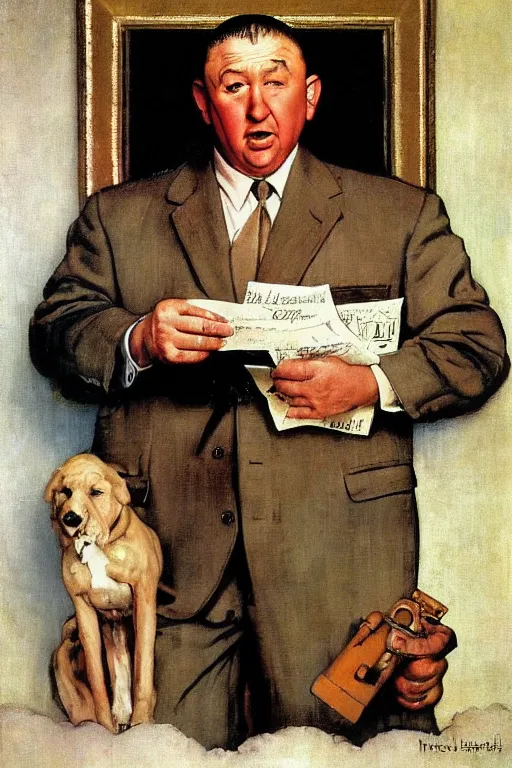 Image similar to curly howard from the three stooges painted by norman rockwell