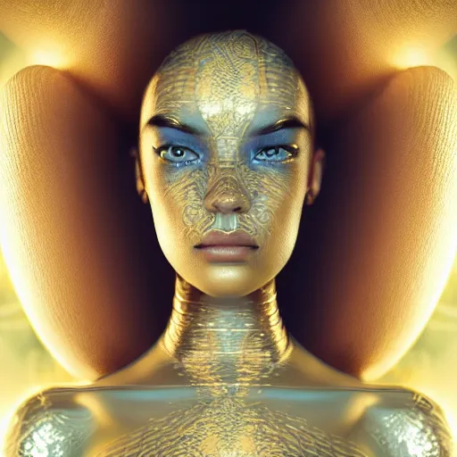 Prompt: Epic cinematic portrait of a very beautiful female wearing Abstract bodysuit, focus, realistic eyes, symmetric body features proportions, golden ratio, ultra intricate details, award winning, unreal render