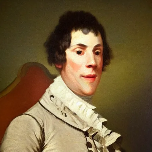 Prompt: An 18th century oil painting of Jerma985 in the mid-late 1700s, portrait of Jerma985, grainy, realistic, very realistic, hyperrealistic, highly detailed, very detailed, extremely detailed, very neat, very epic, very cool, detailed, trending on artstation