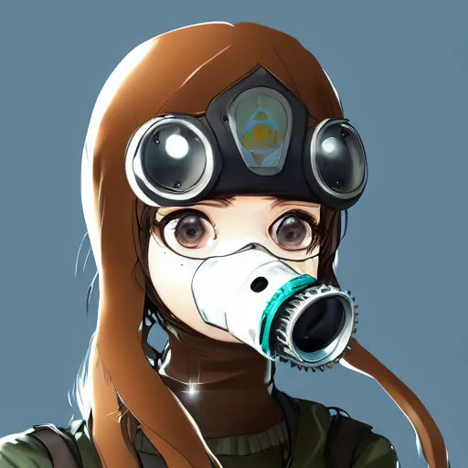 Image similar to medium shot portrait of a girl wearing a gas mask, drawn by WLOP, by Avetetsuya Studios, attractive character, colored sketch anime manga panel, trending on Artstation