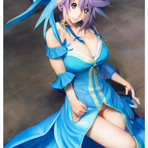 Prompt: aqua from konosuba, blue dress, digital art, by aramaki shinji, by artgerm, by cushart krenz, by wlop, colorful, insanely detailed and intricate, hypermaximalist, elegant, ornate, hyper realistic, super detailed