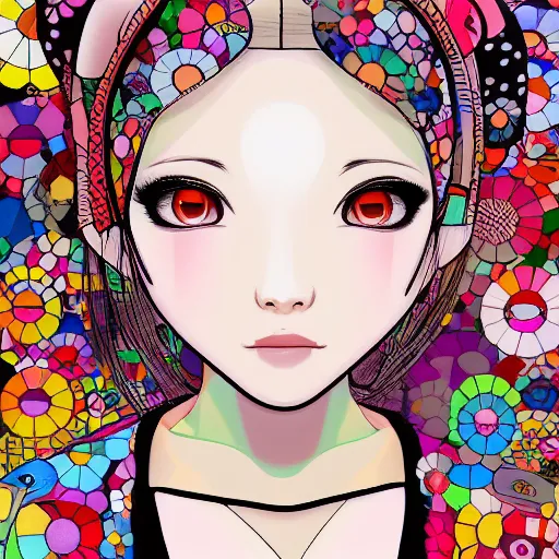 Prompt: a portrait of a girl by takashi murakami, aya takano color style, 4 k, super detailed