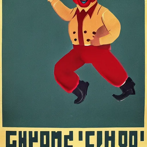 Image similar to communist clown portrait, soviet propaganda style, poster, putin