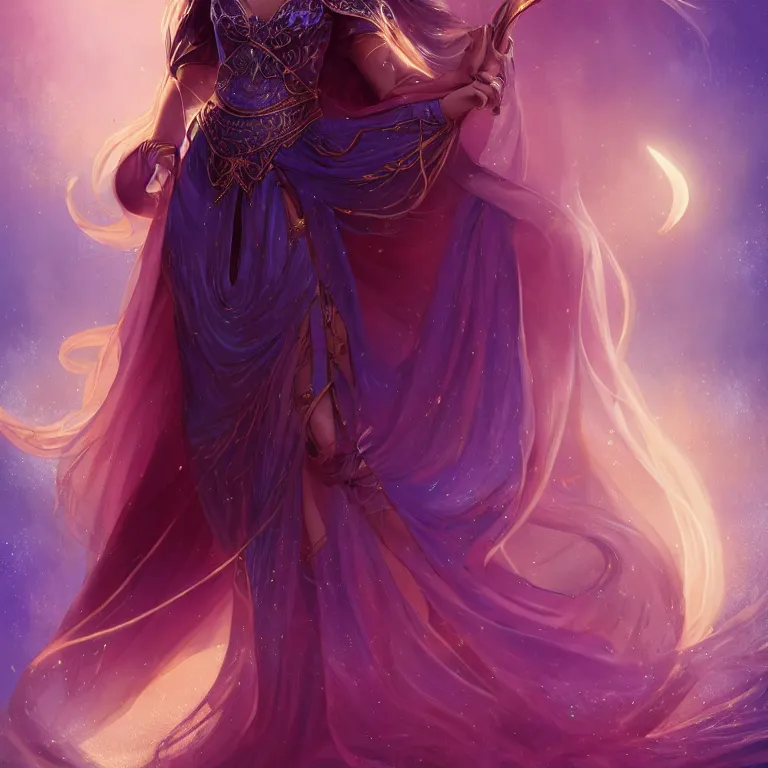 Prompt: beautiful cinematic fantasy poster, a beautiful middle-eastern princess wearing a beautiful dress with flowing illuminated hair, beautiful glowing galaxy eyes, wideshot ultrawide angle epic scale, hybrid from The Elden Ring and art direction by Darius Zawadzki ;by artgerm; wayne reynolds art station; cinematic quality character render; low angle; ultra high quality model; production quality cinema model;