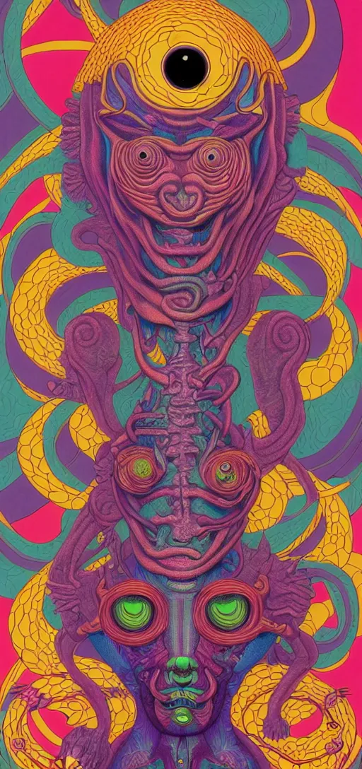 Image similar to dmt creature portraits in the style of kaws, victo ngai, lisa frank, francis goya, basil wolverton, roy litchenstein, mc escher style