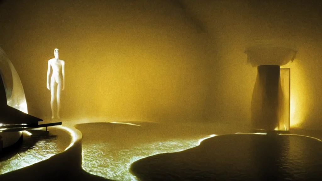 Prompt: glowing oil, in a giant vat, film still from the movie directed by denis villeneuve and david cronenberg with art direction by salvador dali and dr. seuss