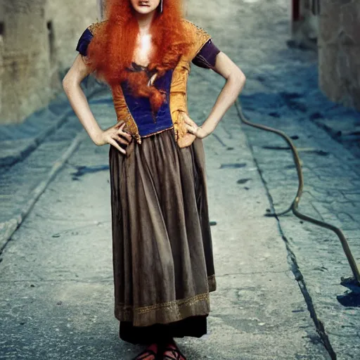 Prompt: Beautiful 18th Century Barbary Coast pirate female models with Ginger hair and Golden hooped earrings photography by Steve McCurry