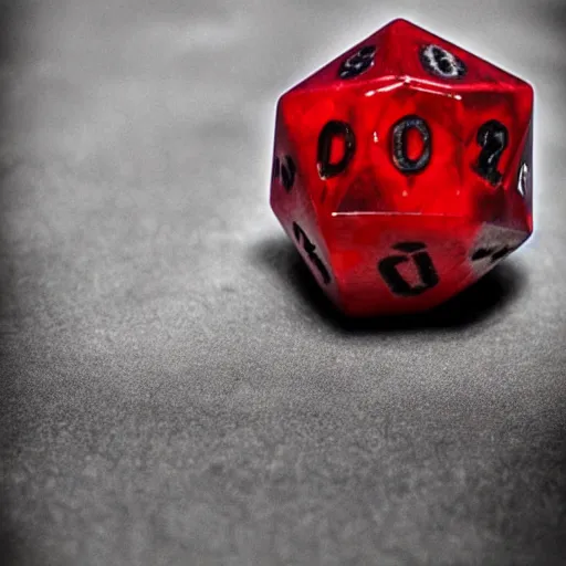 Prompt: d 2 0 covered in blood, realistic photography, high detailed