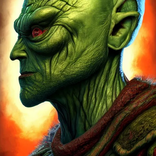 Image similar to bright, colorful, realistic, detailed from Elder Scrolls: shivering isles concept portrait eyeless green monster eyeless falmer backlighting, kodachrome, high contrast, highly detailed, sharp focus, digital painting, concept art, illustration, trending on artstation, comic book by Alex Ross and Adam Adamowicz cover art