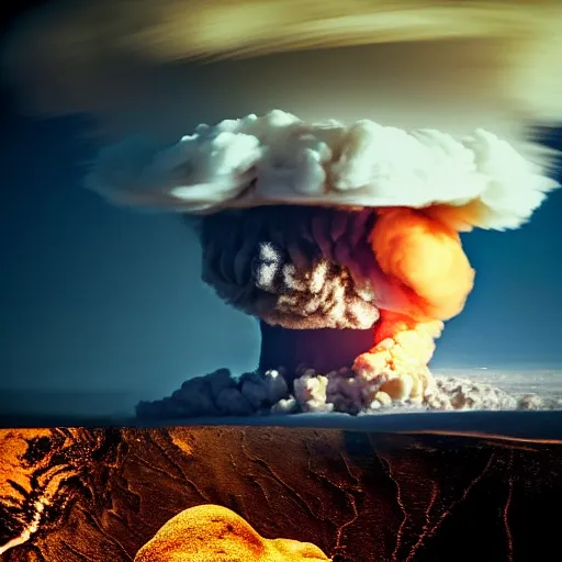 Prompt: nuclear bomb explosion that looks like the face of dwayne johnson, national geographic photo, 8 k, ultra detailed