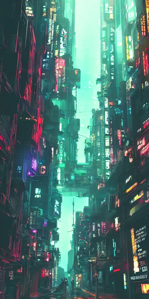 Image similar to wide! cyberpunk alley with a partial power outage, digital art, readable text, bold outlines, clean, cinematic camera, 8 k,