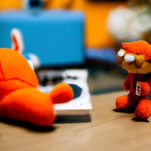 Image similar to stuffed animal Garfield kid toy macro photography tilt shift