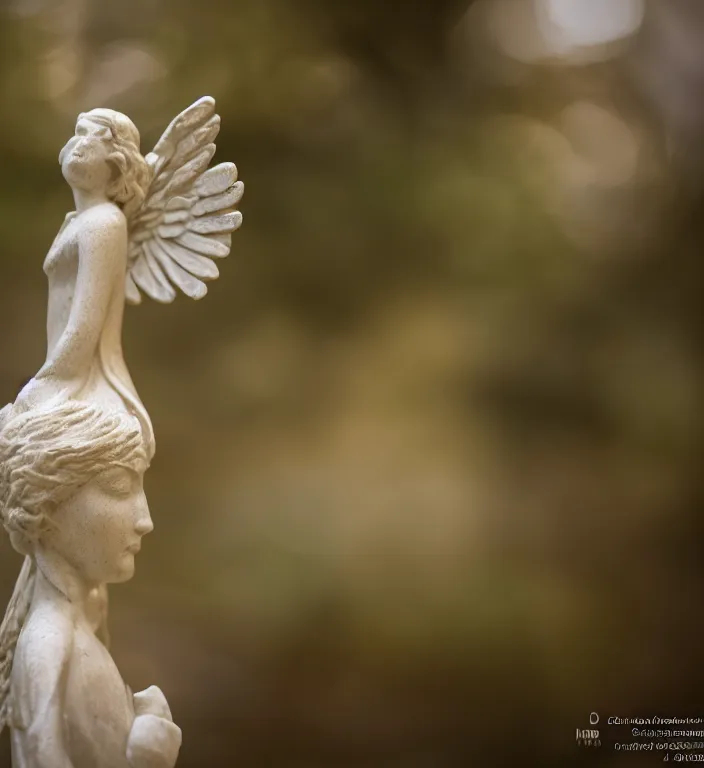 Image similar to centered portrait photo of an angel, bokeh, DOF, unreal engine, 8k, ultra detailed, photorealistic + sigma 105mm f2.8 macro