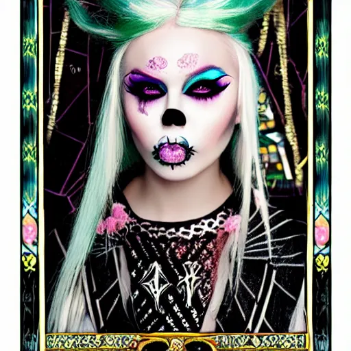 Prompt: kerli koiv pastel gothic makeup, tarot card