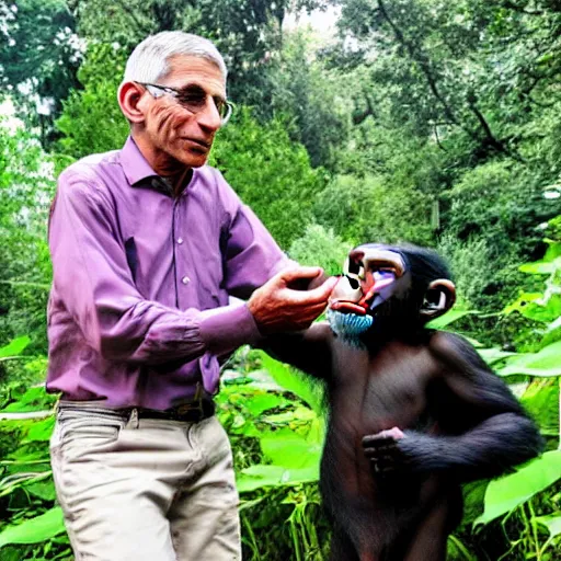 Image similar to Anthony Fauci in a zoo with chimps