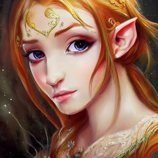 Image similar to detailing character concept portrait painting of cute elvish queen girl, high fantasy, elegant, art station, pixiv, trending, editor’s pickup