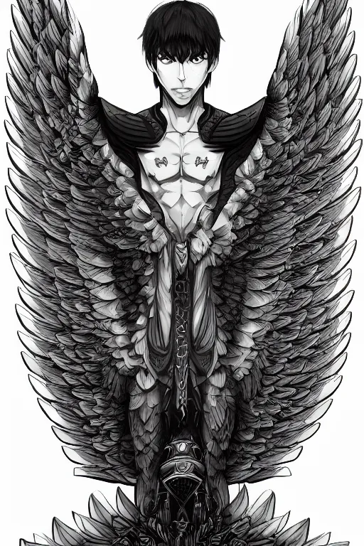 Image similar to a man with eagle wings for arms, symmetrical, highly detailed, digital art, sharp focus, trending on art station, anime art style