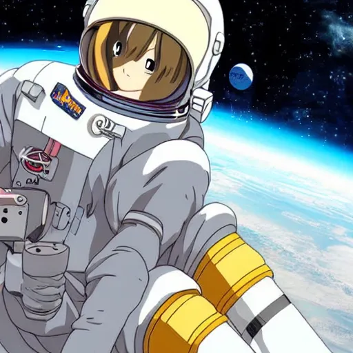 Image similar to an anime astronaut relaxing in space, manga character, anime, studio ghibli,