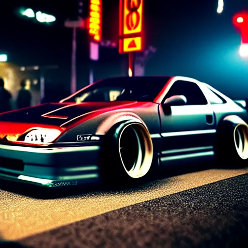 Image similar to a car 300ZX turbo drift at illegal car meet, shibuya prefecture, midnight mist streetlights, cinematic color, photorealistic, highly detailed wheels, highly detailed