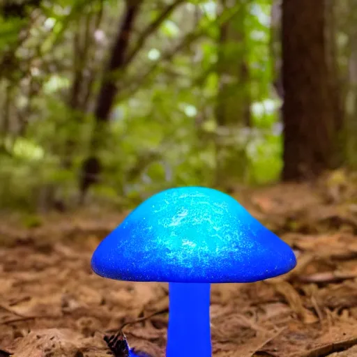 Prompt: a neon blue glowing mushroom in a forest