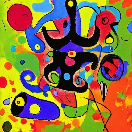 Image similar to masterpiece, black background, psychedelic therapy, artwork by joan miro, trending on ArtStation, ink splatters, pen lines, incredible detail, creative, positive energy, happy, unique, negative space, face, artgerm