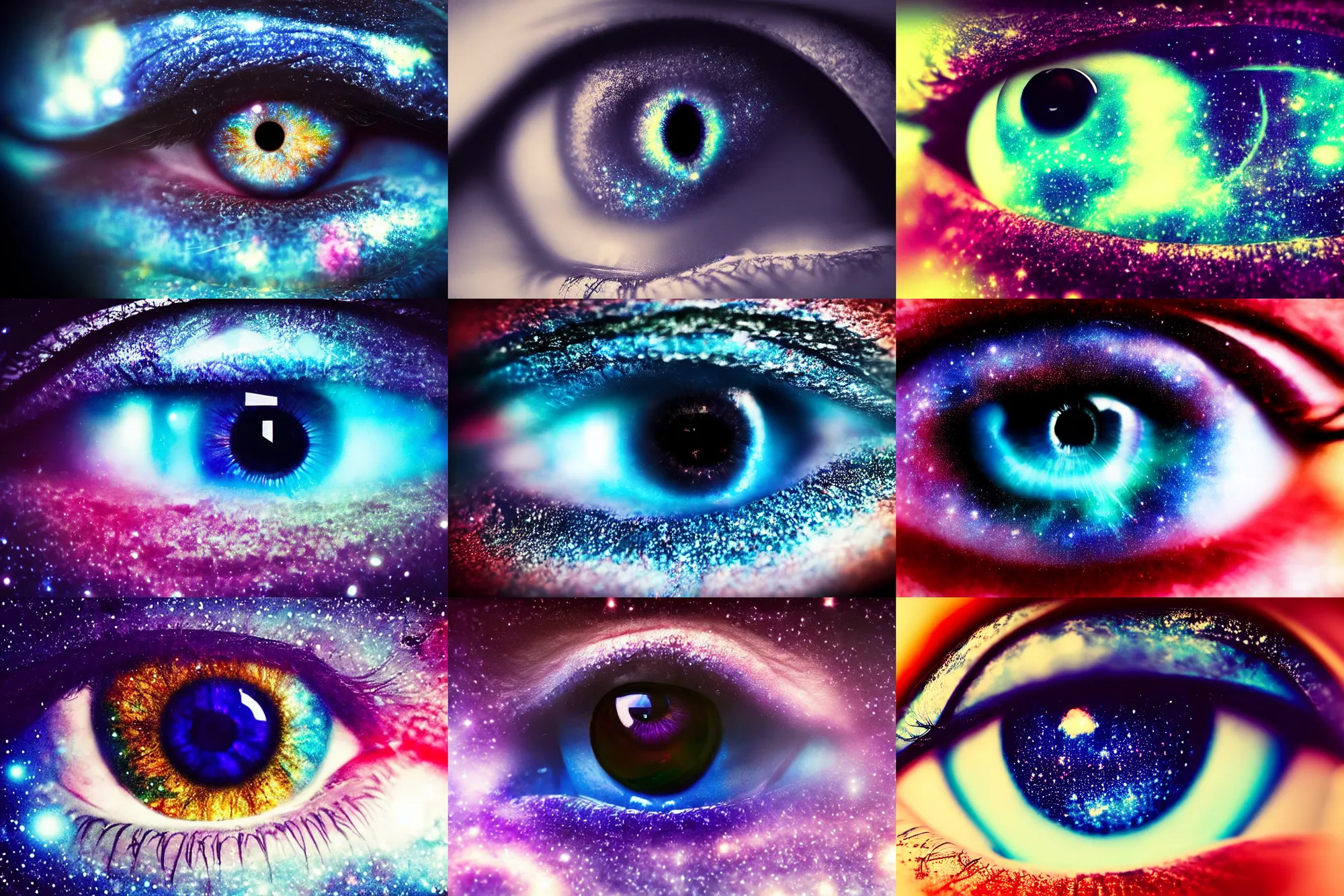 Image similar to a galaxy is inside of an eye, beautiful eye, eye, eye of a woman, realistic, ultra realistic, macro photo, beautiful, digital art, conceptual art, trending on artstation