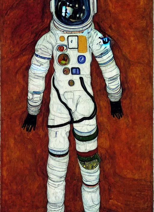 Prompt: a painting of an astronaut by egon schiele