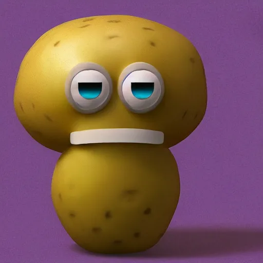 Image similar to the potato king appears before his subjects in all his glory, concept art, blender, googly eyes.