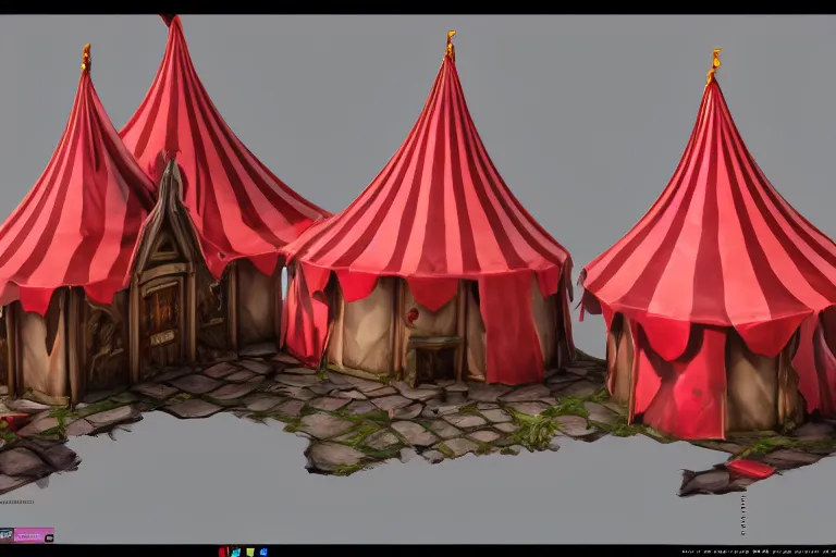 Image similar to 3d sculpt of a dark fantasy gothic circus tent, artstaton, League of Legends, red dead redemption2, overwatch, digital illustration