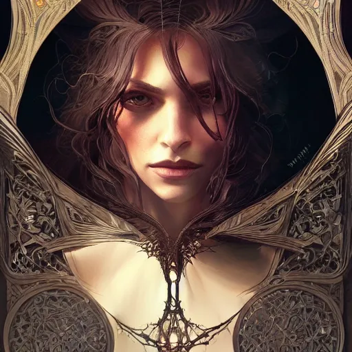 Image similar to A witch, D&D, intricate, elegant, highly detailed, digital painting, artstation, concept art, matte, sharp focus, illustration, art by Artgerm and Greg Rutkowski and Alphonse Mucha]