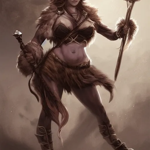 Image similar to comic book art, female Minotaur warrior, brown fur, white spots, fantasy concept art