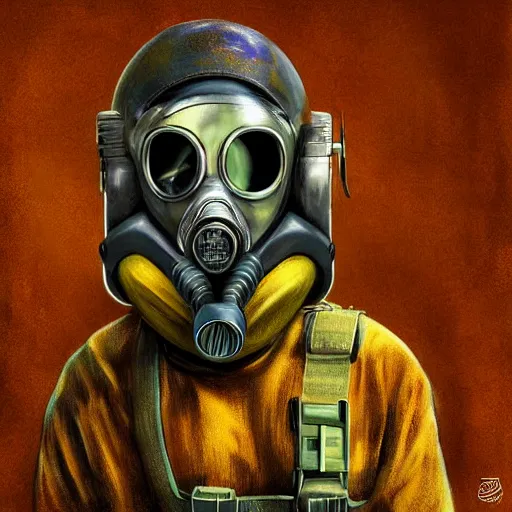 Image similar to elf with gas mask, highly detailed, digital painting, artstation, stoner album art by arik roper