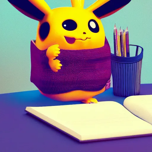 Prompt: render of picachu doing homework, 8k