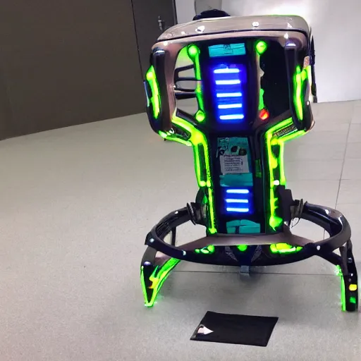 Image similar to robot with a neon 2 engraved on its exoskeleton