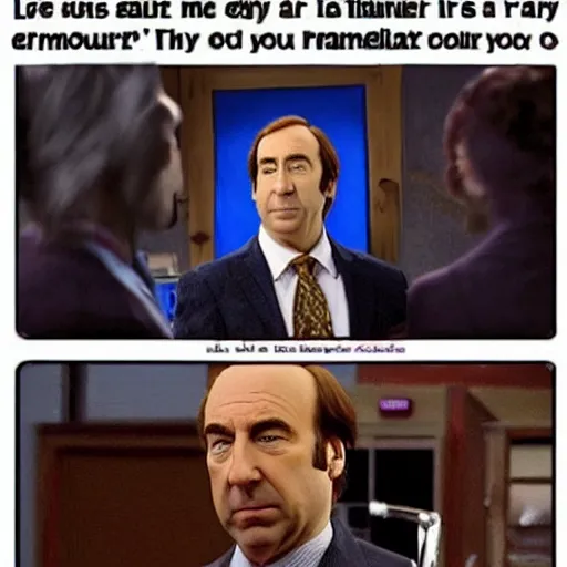 Prompt: “ a meme of saul goodman ”