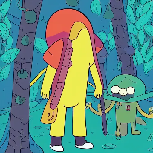 Prompt: in the style of Moebius and Ghostshrimp a young explorer, highly detailed, adventure time colour palette