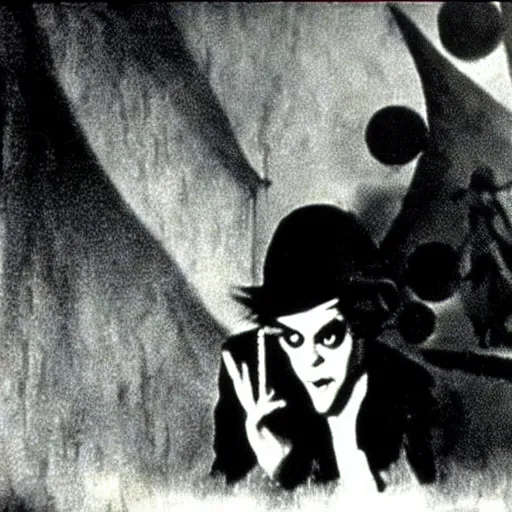 Prompt: cabinet of doctor caligari? still shot from film by guy maddin and gustav dore