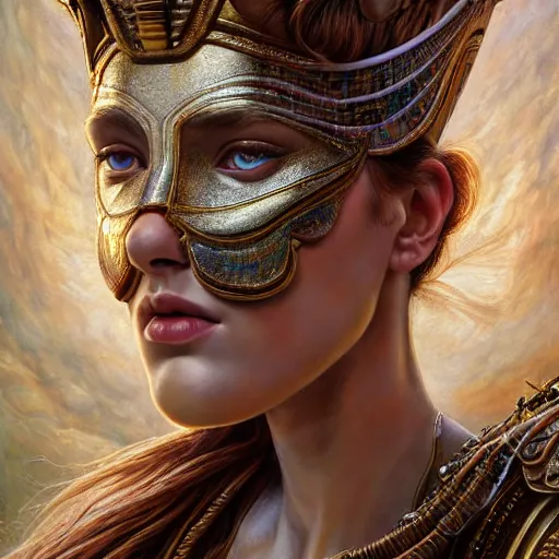 Image similar to hyperrealistic mixed media painting of beautiful goddess Athena, stunning 3d render inspired art by P. Craig Russell and Barry Windsor-Smith, perfect facial symmetry, dim volumetric lighting, 8k octane beautifully detailed render, post-processing, portrait, extremely hyper-detailed, intricate, epic composition, brown eyes, realistic realistic realistic eyes, cinematic lighting, masterpiece, trending on artstation, detailed detailed detailed, masterpiece, stunning